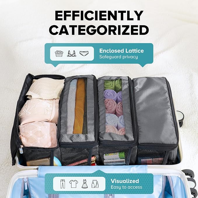 Suitcase Organizer - Travel Luggage Hanging Shelves Packing Cube Closet/Collapsible Portable Travel Organizer for Carry-on, Medium, Dark Grey - Image 3