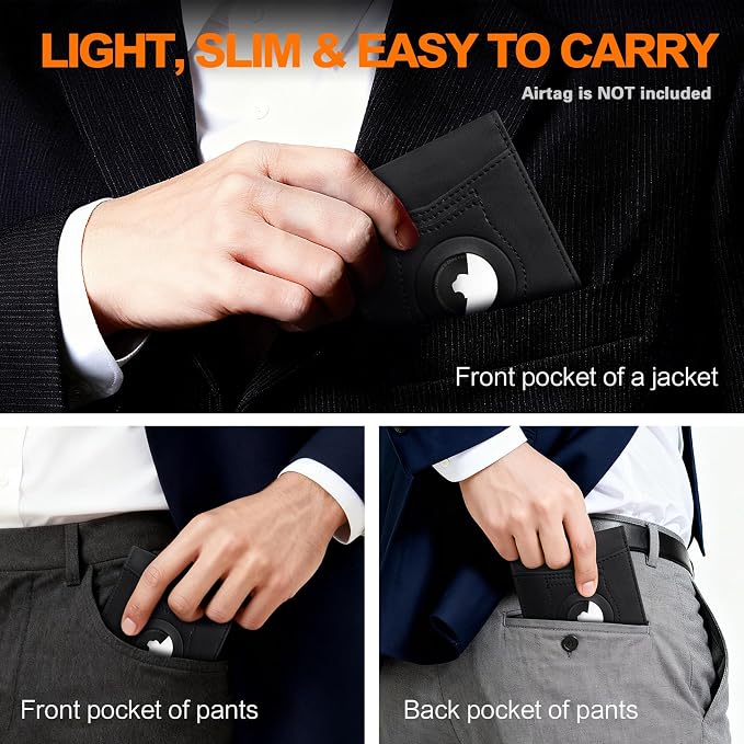 Wallet for Men Slim RFID Blocking Bifold Carbon Fiber,Minimalist Small Compact Front Pocket Credit Card Holder,Thin Mens Leather Wallets Smart Security With 2 ID windows 1 Cash (Crazy Horse Black) - Image 9
