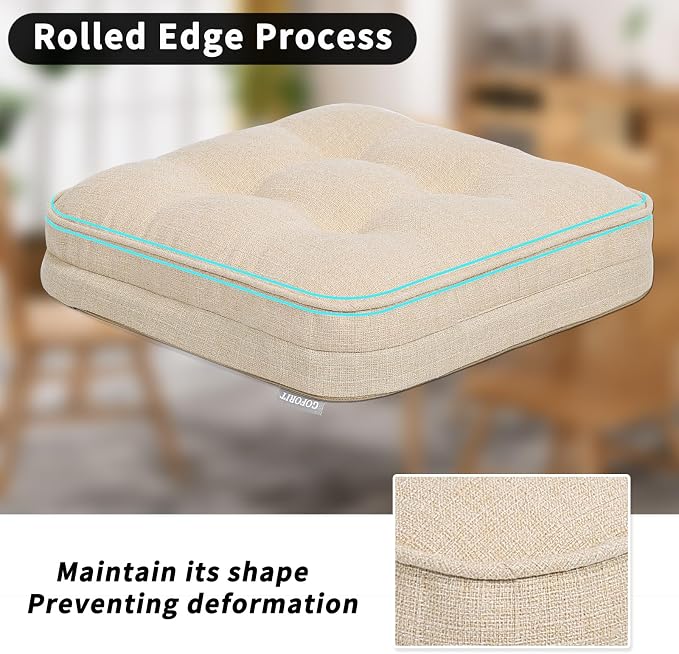 GOFORIT Chair Cushions Set of 4,Tufted Shredded Memory Foam Chair Pads, Non-Slip Seat Cushions with Removable Cover, 16'' x 16'', 4 Pack,Beige - Image 5