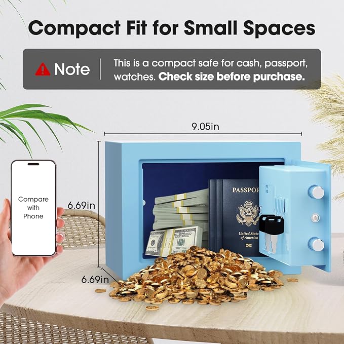 Goldenkey Small Kids Safe, Digital Mini Safes, Money Safe Box, Blue - Image 2