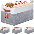 Collapsible Storage Baskets for Shelves,14"x10", 4 Pack Foldable Fabric Storage Bins with Double Leather Handles, Large Baskets for Organizing Books, Clothes, White & Grey by Fabtotes