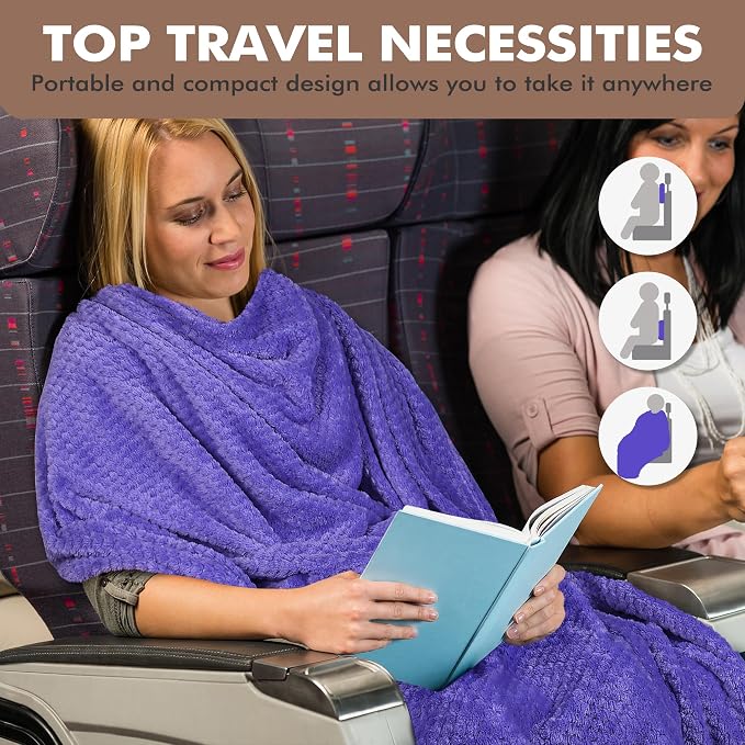 Tirrinia Travel Blanket and Pillow Set, Soft Compact Airplane Blanket with Foot Pockets, 4-in-1 Travel Essentials for Women Men, Portable Travel Gifts for Her, Travel Blanket for Airplanes, Cars - Image 3