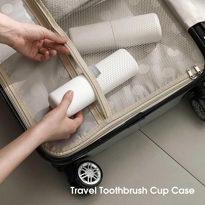 Travel Toothbrush Case - Portable Toothbrush Holder with Mouthwash Cup, Compact Large Capacity Toothpaste Organizer for Travel/Camping/School (White) - Image 3