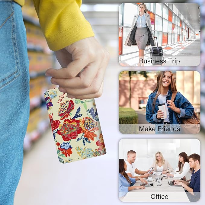 Business Card Holder，PU Leather Business Card Case Color Printing Pattern Card Holder Wallet，Pockets Magnetic Credit Card Holders for Men and Women - Purple Flowers - Image 7