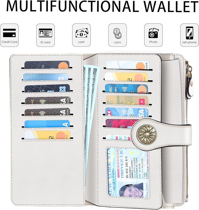 Travelambo Women's Wallet RFID Blocking Trifold Clutch Large Capacity Credit Card Holder Travel Purse - Image 3