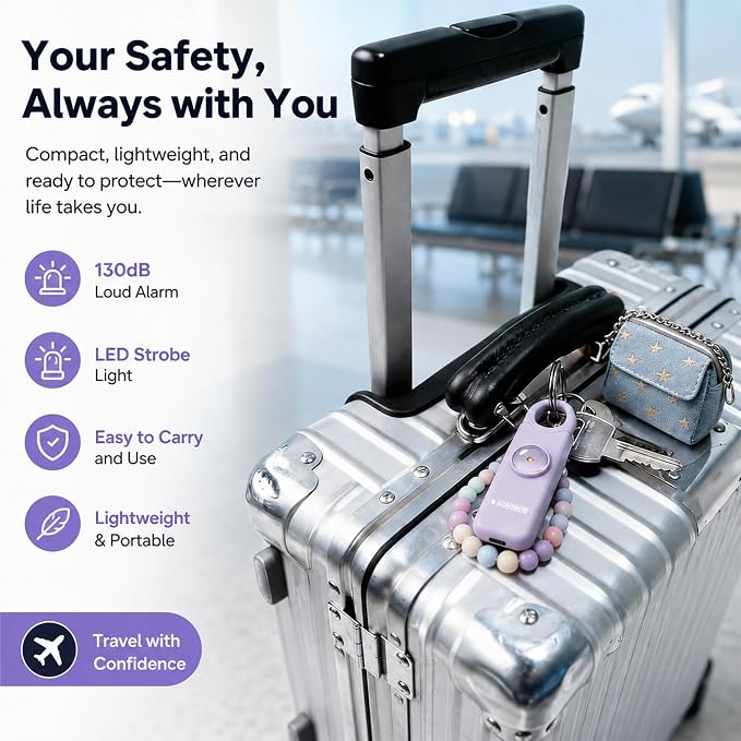 Rechargeable Personal Safety Alarm for Women | 130dB Loud Siren & Strobe Light & Low Battery Notice, Emergency Keychain Alarm for Self Defense (Lavender Purple) - Image 7