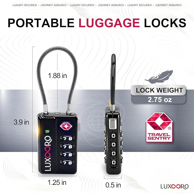 Tool-Less TSA Approved Luggage Lock with Alert Indicator, 4-Digit Resettable Combination, Durable Zinc Alloy Travel Locks for Suitcase, Backpack, Toolbox, Locker, Keyless – Black (2 Pack) - Image 2