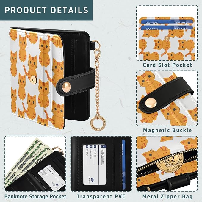 Sweet Cute Orange Cat Women's Wallets RFID Blocking,Credit Card Holder Bifold Wallet,Slim Card Cases,PU Leather Travel Wallet for men Girls - Image 5