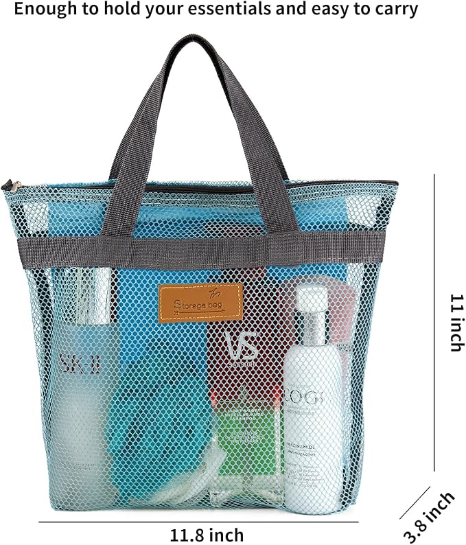 Mesh Shower Caddy Bag Portable Hanging Toiletry and Bath Organizer with Zipper for Travel, Gym, Camping, College Dorms, Beach - Image 3