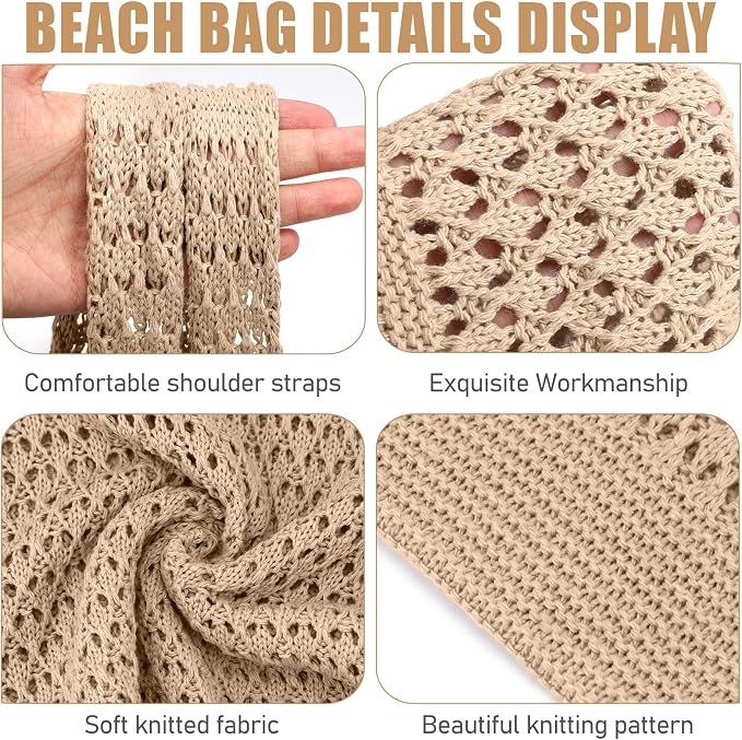 hatisan Crochet Bag for Women, Handmade Knit Beach Tote Bag Summer - Image 5