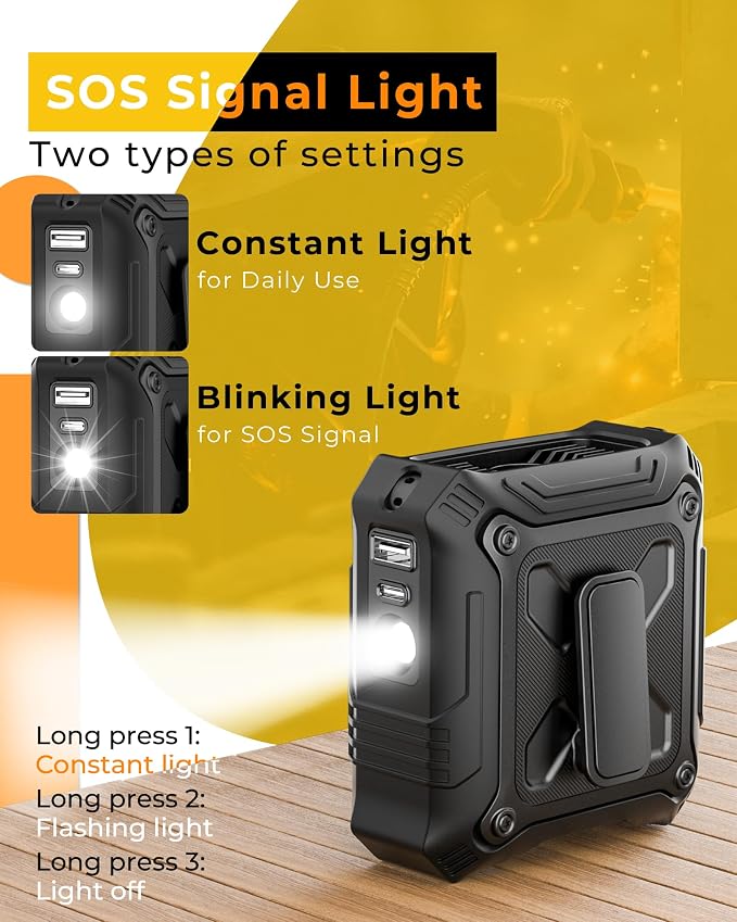 TUNISE Portable Fan with 5-Speed Settings, Dual-Sided Clip on Wearable Belt Waist Fan for 8000mAh, 2 Settings including Flashlight,Travel Essential for Outdoor Camping as Power Bank - Image 6
