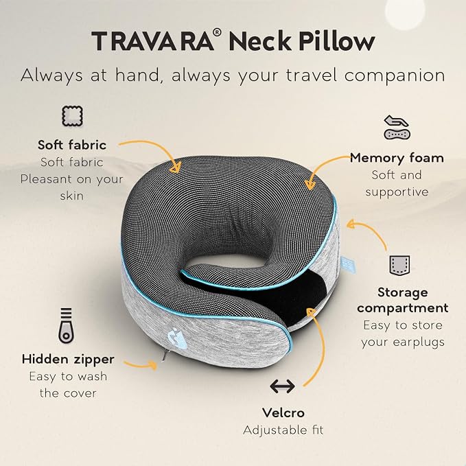 Neck Pillow Airplane - Travel Pillow - Comfortable and Ergonomic Memory Foam - Airplane Pillow with 360° Head & Neck Support - Grey - Image 2