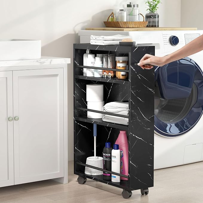 Tribesigns Slim Storage Cart, Rolling Narrow Kitchen Cart on Wheels for Small Place, 4-Tier Slide Out Slim Utility Cart Skinny Laundry Cart with Handle for Kitchen, Bathroom, Laundry (Contemporary) - Image 3