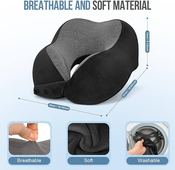 Travel Neck Pillows for Airplanes Memory Foam Neck Pillow for Traveling Adjustable Travel Pillow for Sleeping, Airplane,Train, Car with Eye Mask, Earplugs, Carry Bag - Image 5