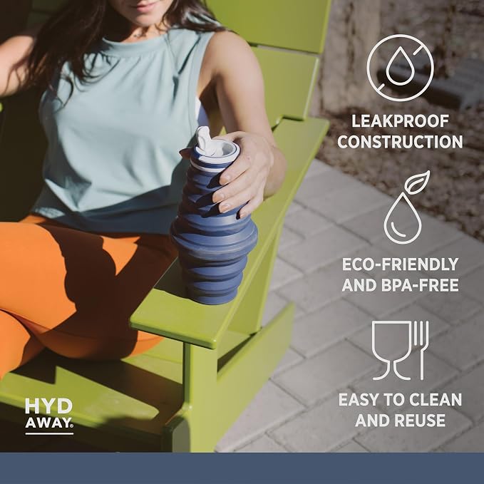 HYDAWAY 25oz Collapsible Water Bottle, Packable Leakproof for Travel | Large capacity design. Folds flat for carry-ons, day bags, hiking packs. Leakproof, BPA-free. - Image 3