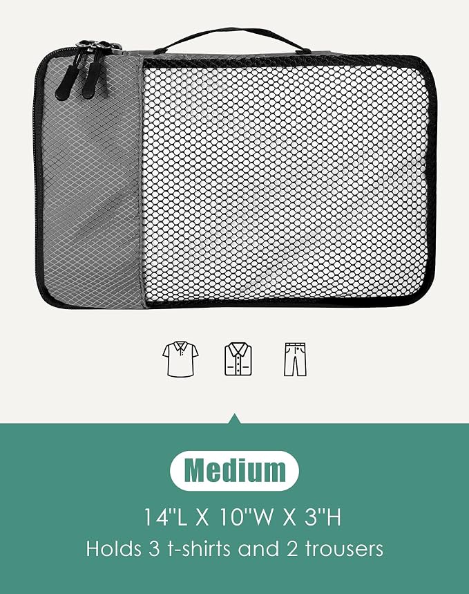 WTREE 4-Piece Packing Cubes Travel Accessories Set for Suitcases - Luggage Organizer Bags with Double Zipper - Mesh Top - Medium - Dark Grey - Image 5