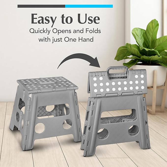 Handy Laundry Folding Step Stool 13 Inch, Grey, Non-Slip Holds 300 lbs | 13 Inch, Grey, Foldable Collapsible Step Stool, Non-Slip, Holds 300 lbs, Kitchen Bathroom Bedroom, Adults - Image 3