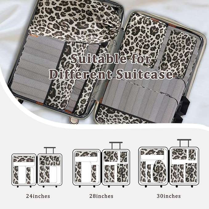 U+U 10 Set Compression Packing Cubes, Travel Organizers (Leopard) | Space-Saving & Complete Travel Set - Image 8