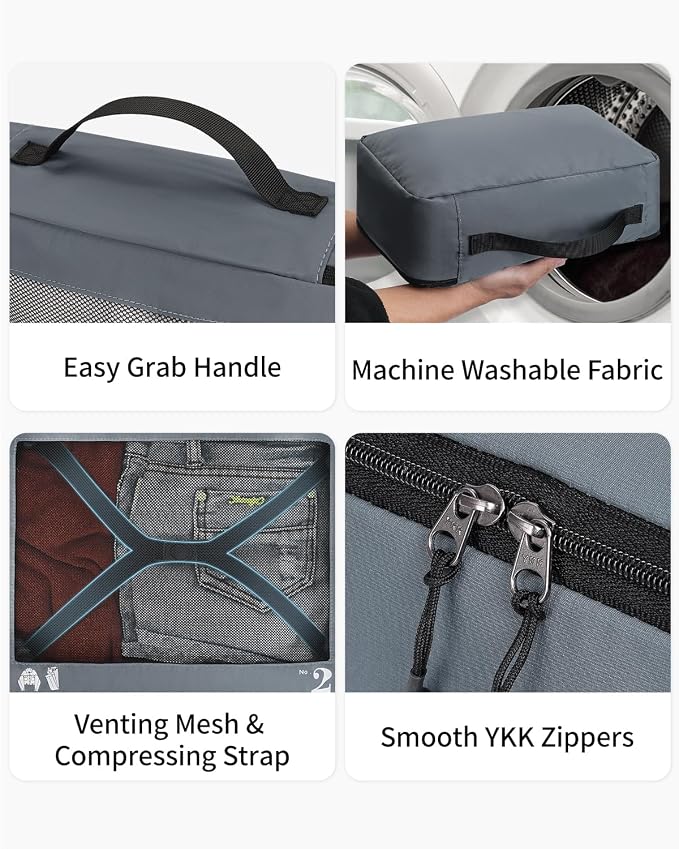 ECOHUB 7 Set Packing Cubes Tear-Resistant Luggage Packing Organizers with Number Icon for Travel Accessories Luggage Suitcase Machine Washable Packing Cubes (Grey) - Image 5