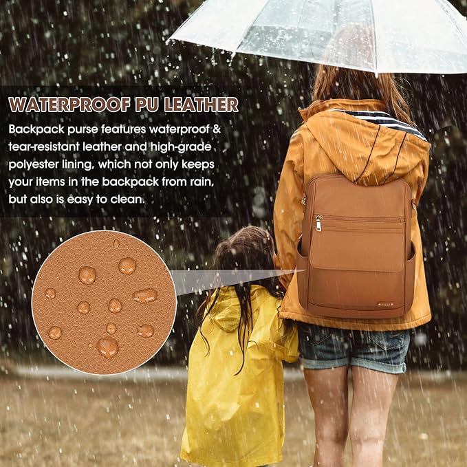 NUBILY Backpack Purse for Women Leather Anti-Theft Mini Backpack Fashion Designer Handbag Convertible Travel Bag Ladies Shoulder Bags, Brown - Image 6
