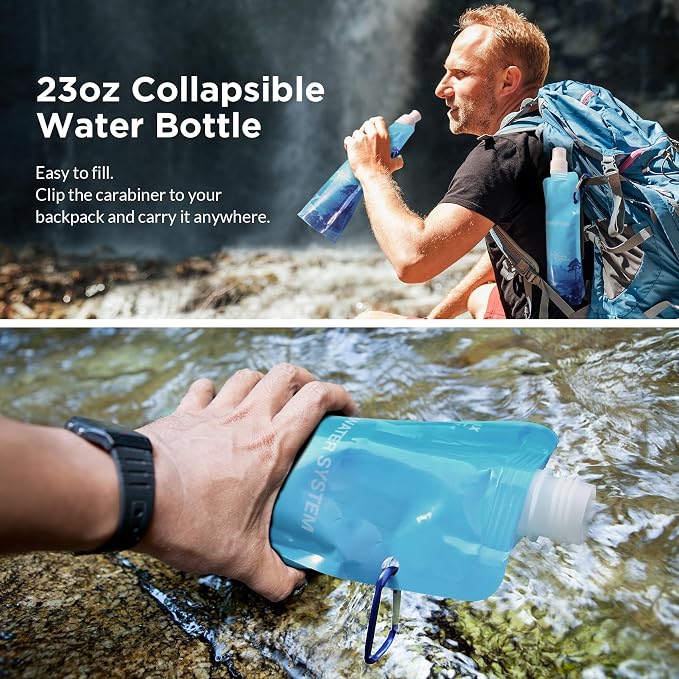 Membrane Solutions Collapsible Water Bottle 23oz with Carabiner | Foldable Pounch Water Filtration System, BPA-Free, Leakproof for Camping Hiking Cycling Yoga Sports Outdoor Essentials - Image 4