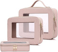 Pinkmik Clear Makeup Bag, (Pink, L+M+SLIM), 3pcs | With Brush Bag, Waterproof Travel Case, For Cosmetics and Toiletries, With Zipper by Pinkmik