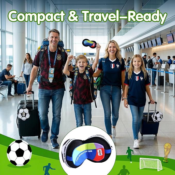 MESUCA FIFA World Cup 2026 Travel Pillow with Eye Mask, Soccer Ball Design Toy Plush 2-in-1 Neck Pillow, Ideal for Car, Airplane, Train Journeys, Kids Gift, FIFA World Cup 2026 Merchandise - Image 4