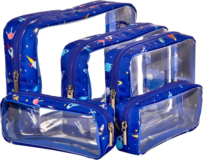 Remobia Hicol TSA Approved 5-Piece Diaper Bag Organizer Pouch Set Clear Waterproof TPU Kids Toiletry Storage Set Travel Packing Clutch Cube Bags for Baby Nursing(Astronaut) - Image 5