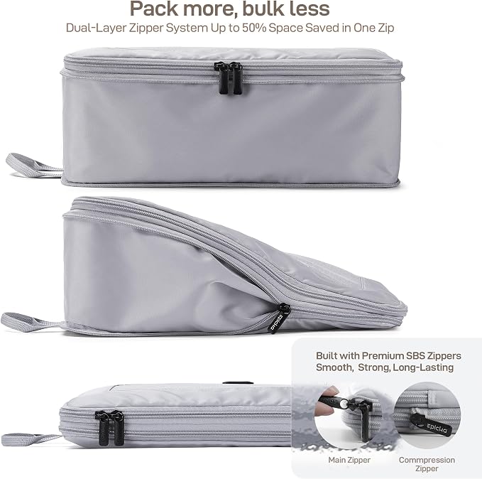 EPICKA TripCozy Compression Packing Cubes, 6 Set, Grey | Durable Expandable Travel Organizer Bags with Mesh Tops for Space-Saving Storage of Clothes & Accessories in Luggage - Image 2