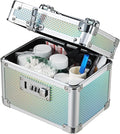 Lockable Medicine Storage Box - Shiny Turquoise Cabinet Med Lock Organizer, 7 * 5.25 * 5.75 Inches Safe Case with Combination Lock for Home, Dorm, Office, or Travel - Mini Size by AdazzoRollingMakeupCase