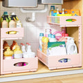 Under Sink Organizer, 2 Tier Pull Out Under Cabinet Organizer Shelf with Pad for Framed Cabinets, Metal Slide Out Under Sink Storage, Mesh Sliding Drawers for Kitchen Bathroom Laundry(Pink, 1 Pack) by PXRACK