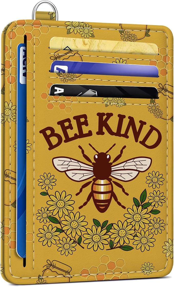 SEAVILIA Small Credit Card Holder for Women, Slim RFID Blocking Wallet | Cute Mini ID Card Case, Thin Minimalist Pocket Wallet, Gift for Girls, Bee by seavilia