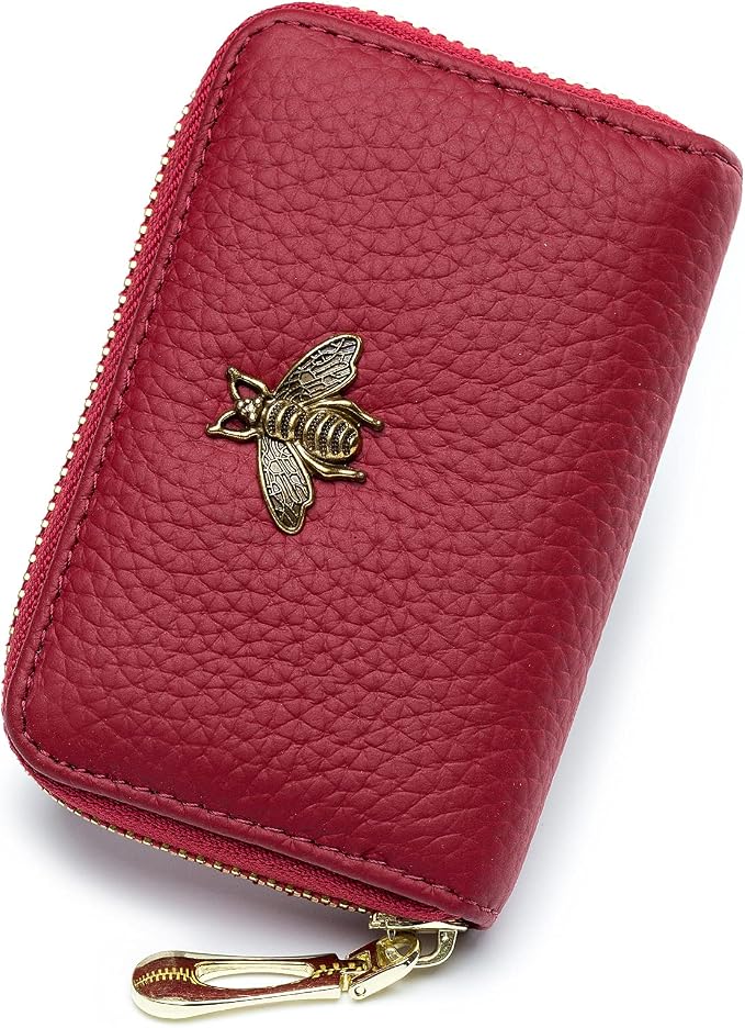 imeetu RFID Credit Card Holder, Small Card Wallet Women, Leather Card Case | Genuine Leather Women's Card & id Cases, Change Coin Purse with Zipper Keychain id Window, 20 Colors & 3 Styles, Daily, Gifts by imeetu