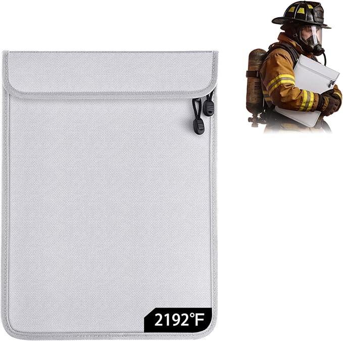 Upgraded Two Pockets Fireproof Document Bag - Kanhiro Water and Fire Proof Bag for Documents (15'' x 11'') by KANHIRO