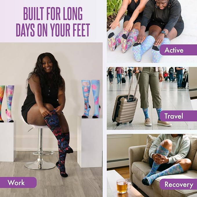 Crazy Compression Socks, Comfortable Support Socks for Recovery, Travel, Hiking, and Long-Hour Comfort w/Fun Designs - Image 4