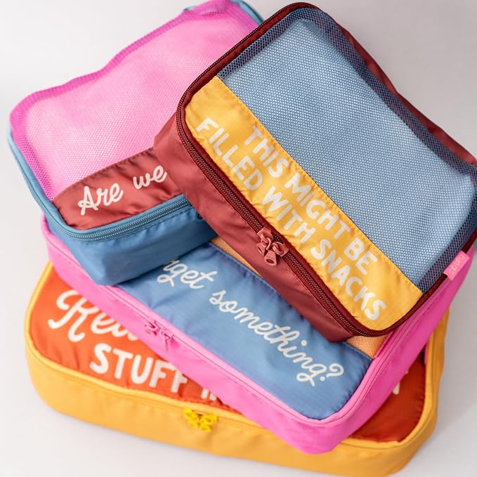 ban.do Packing Cube Set of 4, Really Important Stuff | Polyester and Mesh Packing Organizers, Includes 4 Foldable Luggage Packer Bags in Various Sizes with Quote Designs - Image 5
