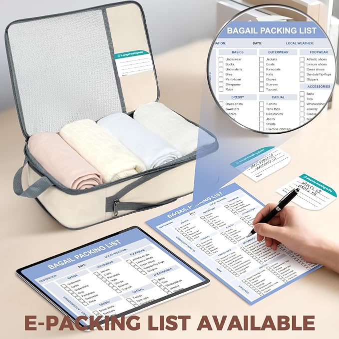 BAGAIL Lightweight Compression Packing Cubes for Travel, 6 Set, Beige | Salis Nylon Fabric,Anti-Tearing,Save Space,SBS Zippers,Packing List,PVC Tag Pocket,Custom Labels,Visible Mesh,Portable Handel - Image 2