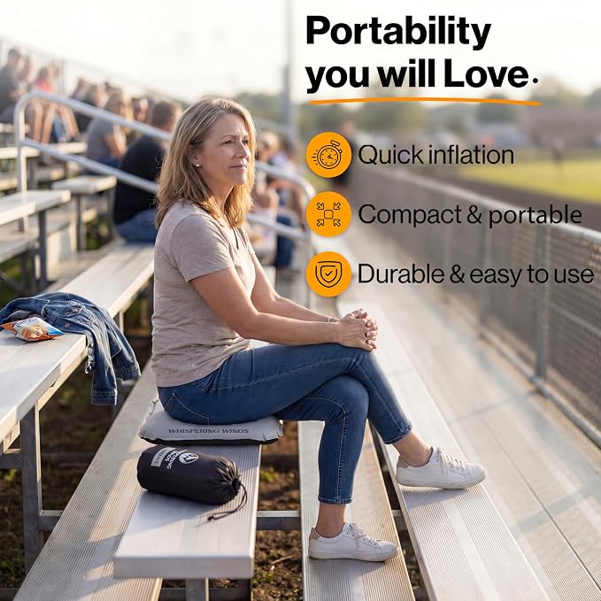 Whispering Winds Inflatable Seat Cushion | Comfortable & Packable Blow-up Foam Pad for Airplane Travel, Stadium Outdoors, Camping, Car & More - Image 5