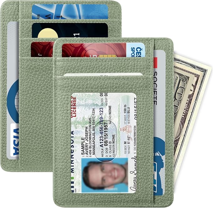 FINTIE Slim Front Pocket Wallet, RFID Blocking Credit Card Holder | Minimalist Card Cases with ID Window for Men Women, Sage Green - Image 4