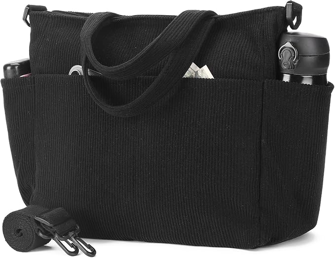 Corduroy Tote Bag for Women Crossbody Bags Lightweight Handbags Shoulder Bag with Zipper Pockets for Work Shopping by AMXNX