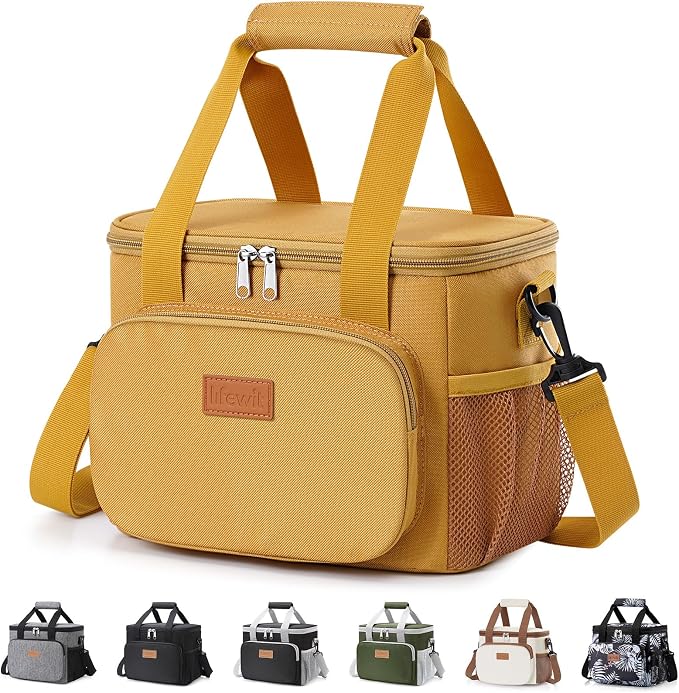 Lifewit Medium Lunch Bag, Insulated Lunch Box, Soft Cooler Cooling Tote for Adult Men Women, Brown 12-Can (9L) by Lifewit