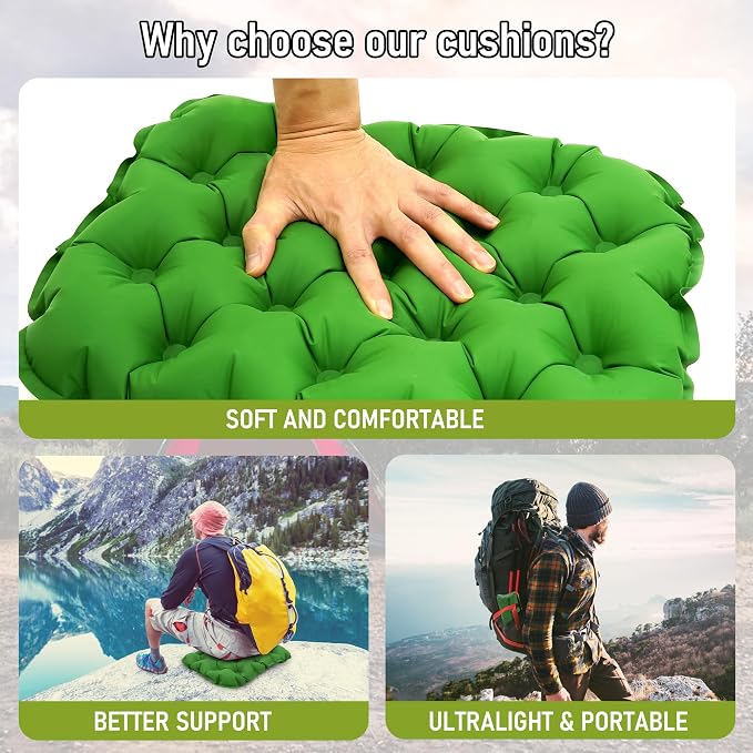 Inflatable Seat Cushion, Lightweight Stadium Seat Pad, Travel Air seat Cushion Anti-Slip for Airplane, Long Flights, Hiking, Climbing, Home and Camping, Compact Air Cushion,Green - Image 6