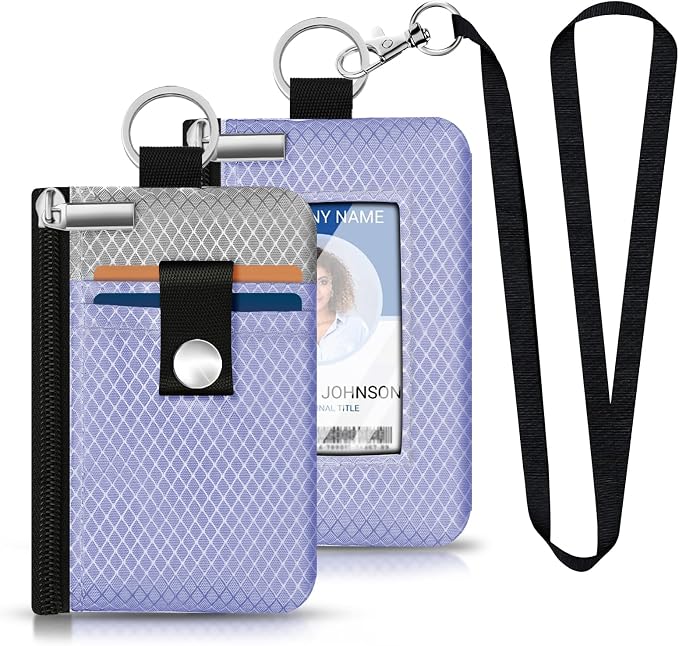 Minimalist RFID Blocking Small Wallet with ID Window,WaterResistant Zip Id Case Wallet with Lanyard Keychain for Cards,Cash,Travel,Women,Men (Lavender Purple/Light gray) - Image 6