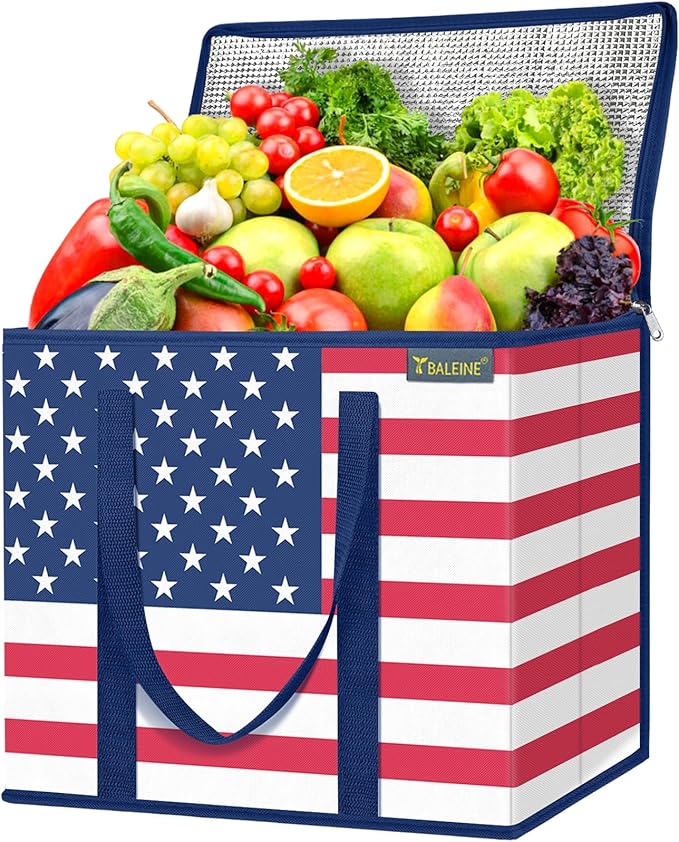 BALEINE 1PK Insulated Reusable Grocery Bag, Heavy Duty Shopping Tote | Foam & Foil Insulation, 9" Long Handles, Reinforced Bottom Keeps Upright, Fold Flat Storage, Water-Resistant Shopping Bag by BALEINE
