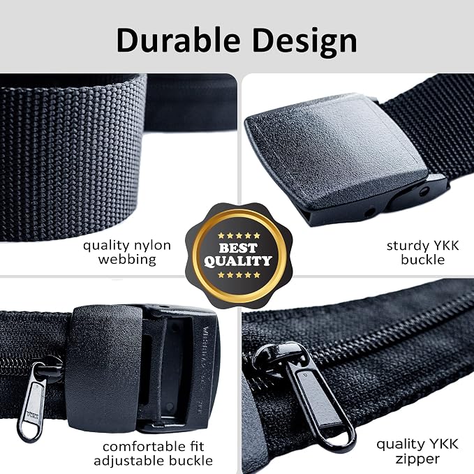 Money Belt for Men Travel Security Belt with Hidden Money Compartment Pocket, Cashsafe Anti-Theft Wallet Non-Metal Buckle - Image 5
