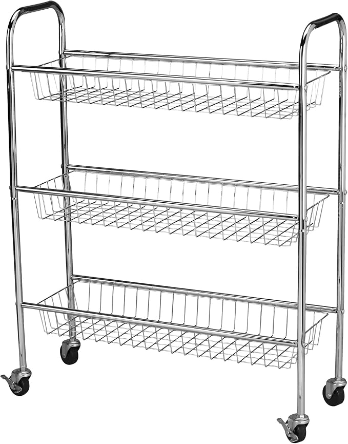 Household Essentials Chrome Iron 3-Basket Storage Cart by HouseholdEssentials