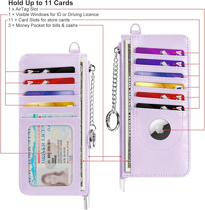 RFID Blocking Slim Credit Card Holder Wallet with Zipper Money Pocket & Keychain, Slim Airtag Wallet for Men Women - Image 9
