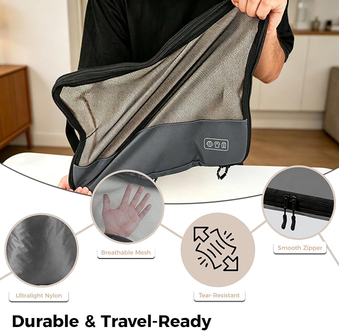 Compression Packing Cubes for 7 Days Travel, 8-Piece Space Saving and Tidy | Luggage Organizer with Double Zipper Design, Space-save for Suitcase & Carry-On, Ideal for Business Trip Weekends- Gray - Image 9