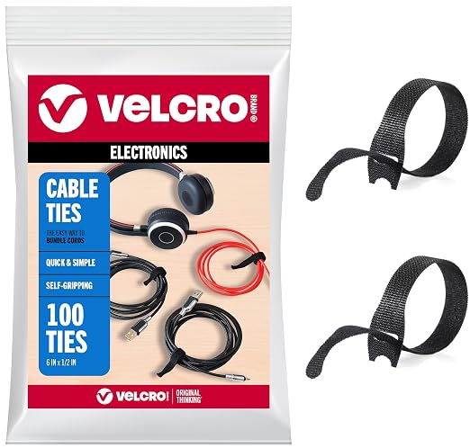VELCRO Brand Reusable Cable Ties, Cord Management, 6in, Black, 100 Pack | Wire And Cable Management Straps For Electronics, Desks, Home Offices, Workstations And Gaming Setups; Adjustable by VELCROBrand