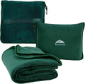 BlueHills Premium Soft Travel Blanket Pillow Flight Traveling - Dark Green | Soft Bag Pillowcase with Hand Luggage Belt & Backpack Clip, Compact Portable Throw Blanket for Airplane Cruise Travel Comfort by BlueHills